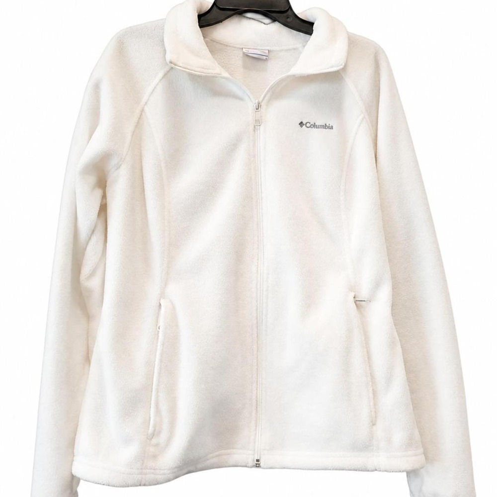 Columbia Women's White Full Zip Fleece Jacket XL Soft Cozy Lightweight Outdoor